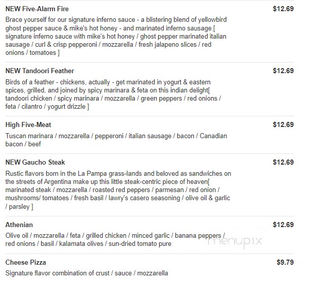 Pie Five Pizza - Danville, VA menu_pic