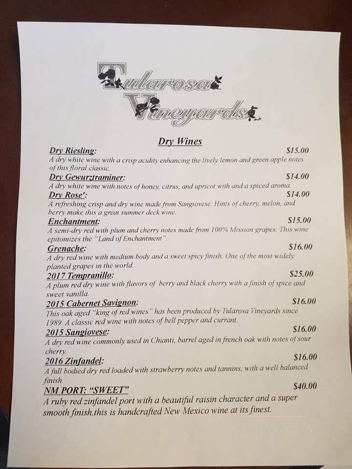 Tularosa Vineyards and Winery - Tularosa, NM menu_pic