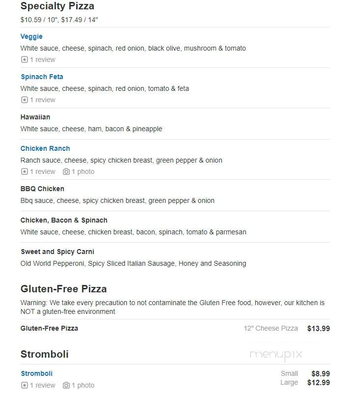 Zepp's Pizza - North Canton, OH menu_pic