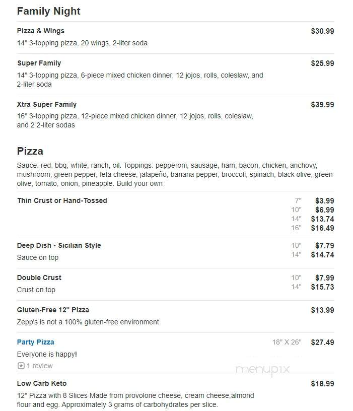 Zepp's Pizza - North Canton, OH menu_pic