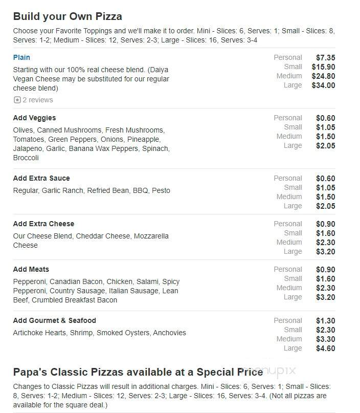 Papa's Pizza Parlor - Springfield, OR