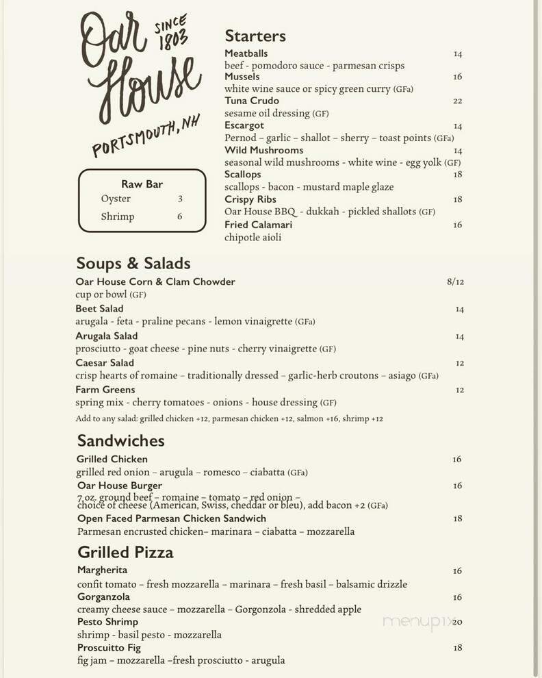 The Oar House - Portsmouth, NH menu_pic