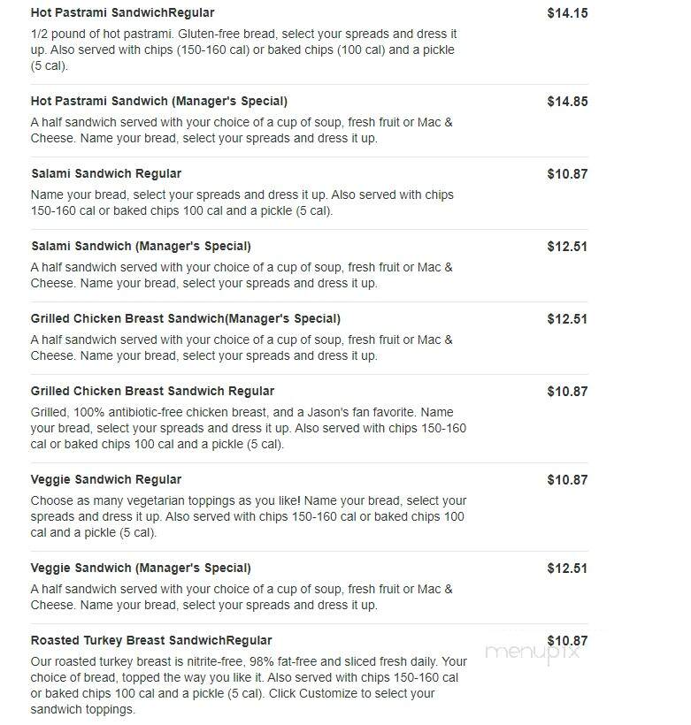Jason's Deli - Fort Worth, TX menu_pic