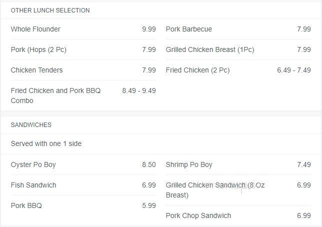 Fitzgerald's Seafood Restaurant - Rolesville, NC menu_pic