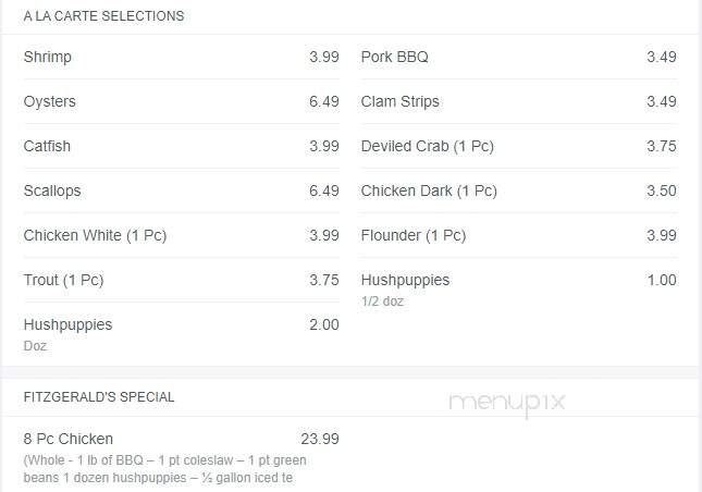 Fitzgerald's Seafood Restaurant - Rolesville, NC menu_pic
