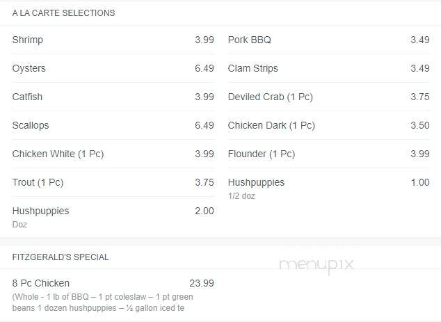 Fitzgerald's Seafood Restaurant - Rolesville, NC menu_pic