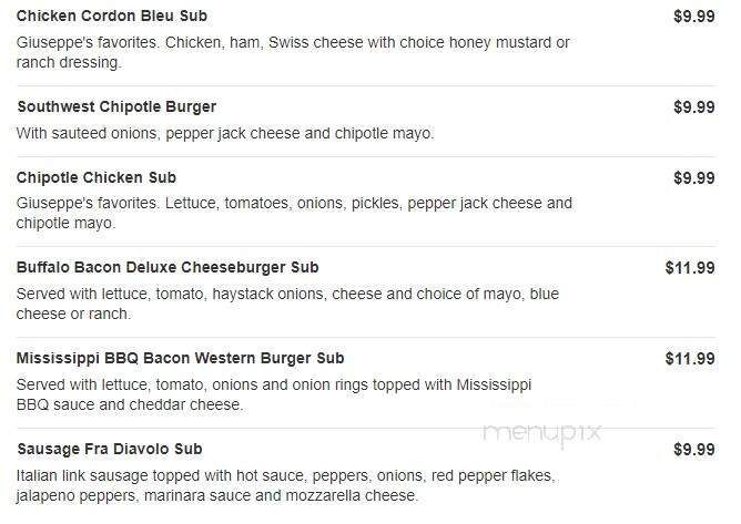 Giuseppes Pizzeria Deli - Watervliet, NY menu_pic