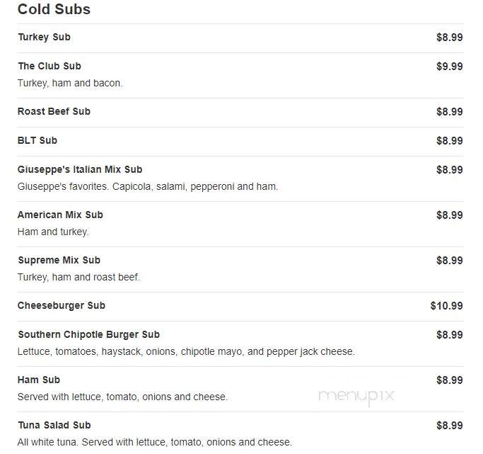 Giuseppes Pizzeria Deli - Watervliet, NY menu_pic