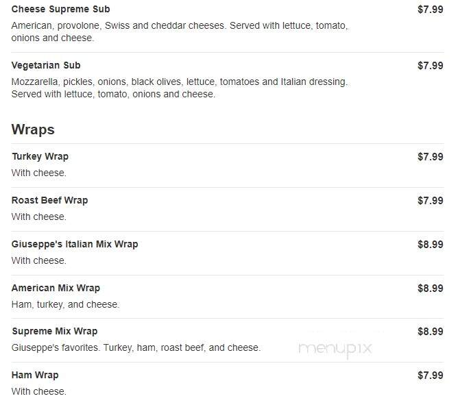 Giuseppes Pizzeria Deli - Watervliet, NY menu_pic