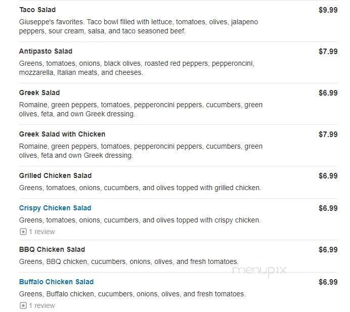 Giuseppes Pizzeria Deli - Watervliet, NY menu_pic