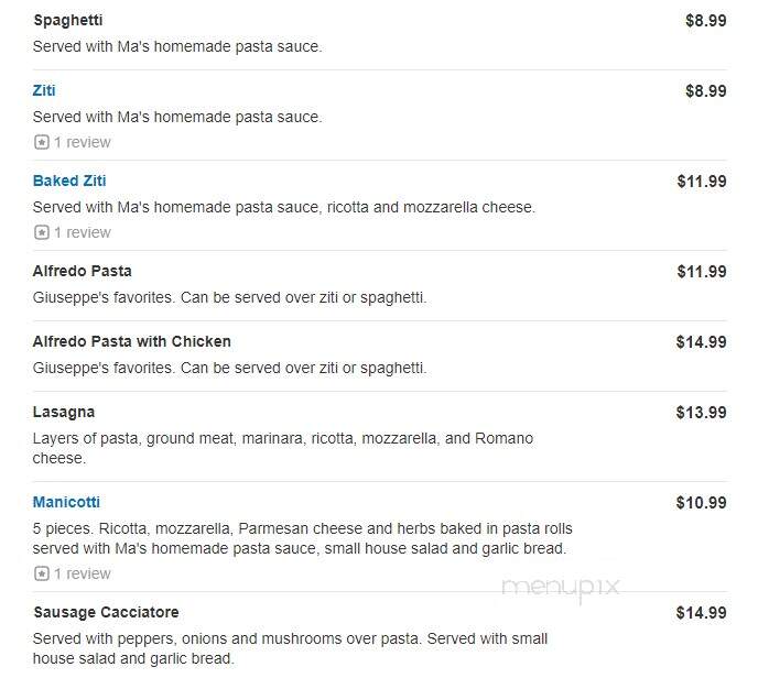 Giuseppes Pizzeria Deli - Watervliet, NY menu_pic