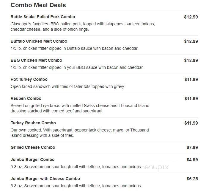 Giuseppes Pizzeria Deli - Watervliet, NY menu_pic