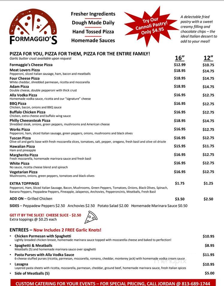 Formaggio's at River Hills - Valrico, FL menu_pic