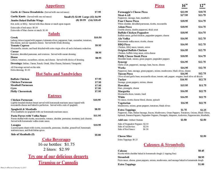 Formaggio's at River Hills - Valrico, FL menu_pic