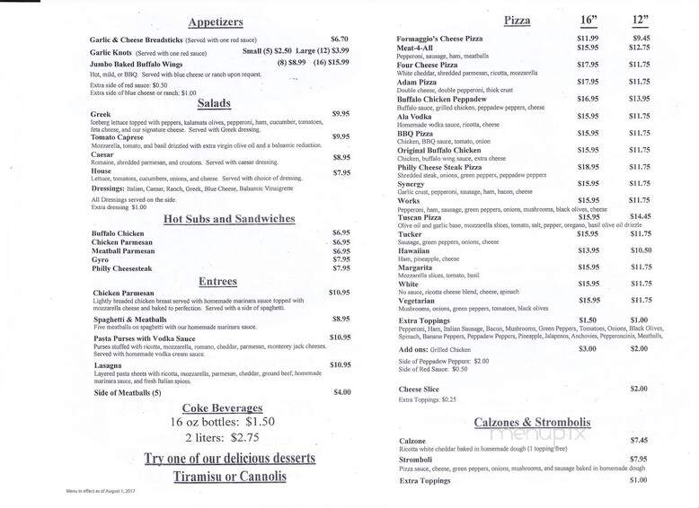 Formaggio's at River Hills - Valrico, FL menu_pic