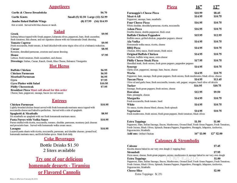 Formaggio's at River Hills - Valrico, FL menu_pic