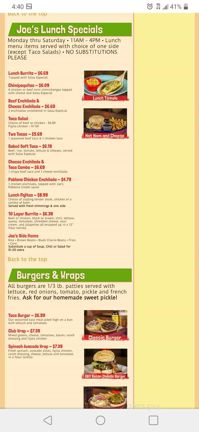 Joe's Grill and Cantina - Fort Smith, AR menu_pic