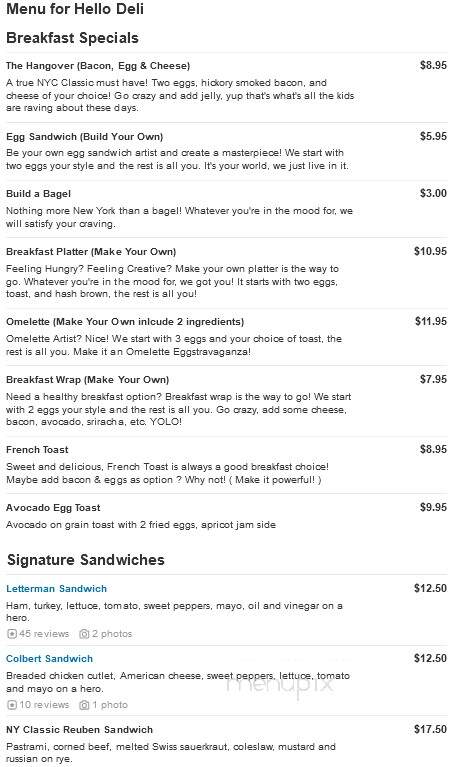 Rupert Jee's Hello Deli - New York, NY menu_pic