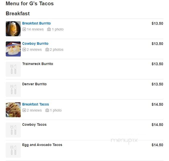 G's Burrito Grill and Bar - Westminster, CO menu_pic