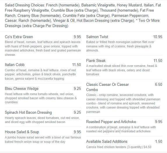Charley O's Stone Fired Grill - Elkhorn, WI menu_pic