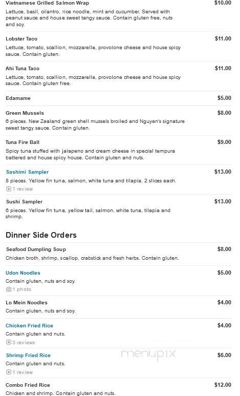 Nguyen Seafood Steakhouse - Uniontown, PA menu_pic