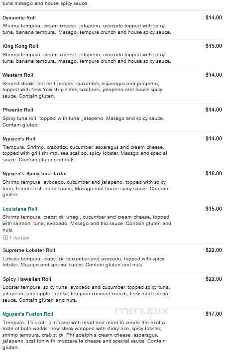 Nguyen Seafood Steakhouse - Uniontown, PA menu_pic