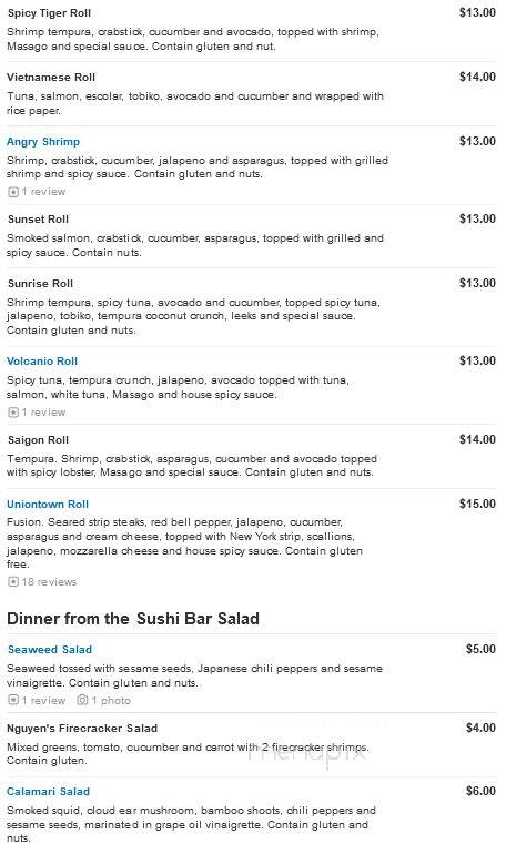 Nguyen Seafood Steakhouse - Uniontown, PA menu_pic