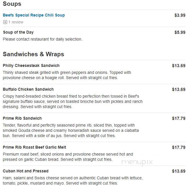 Beef O'Brady's - Port Charlotte, FL menu_pic