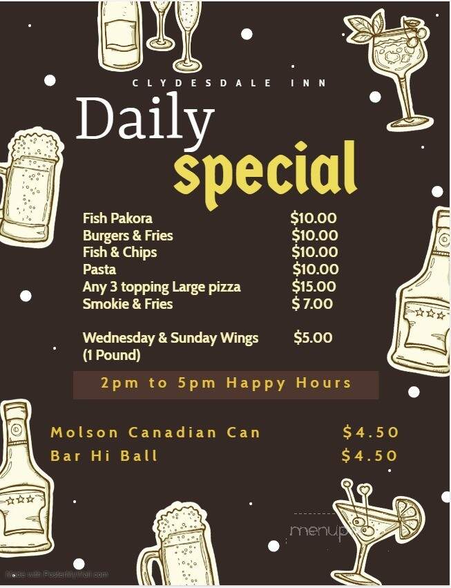 Clydesdale Inn Pub - Surrey, BC menu_pic