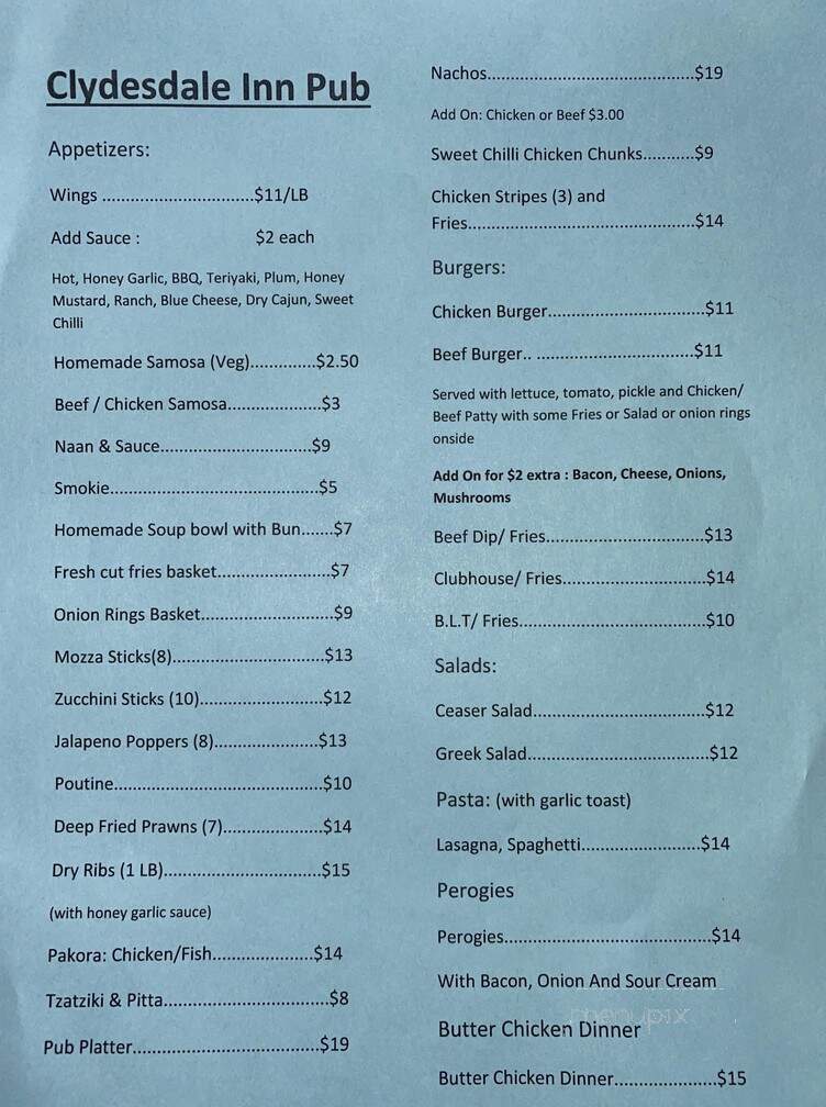 Clydesdale Inn Pub - Surrey, BC menu_pic