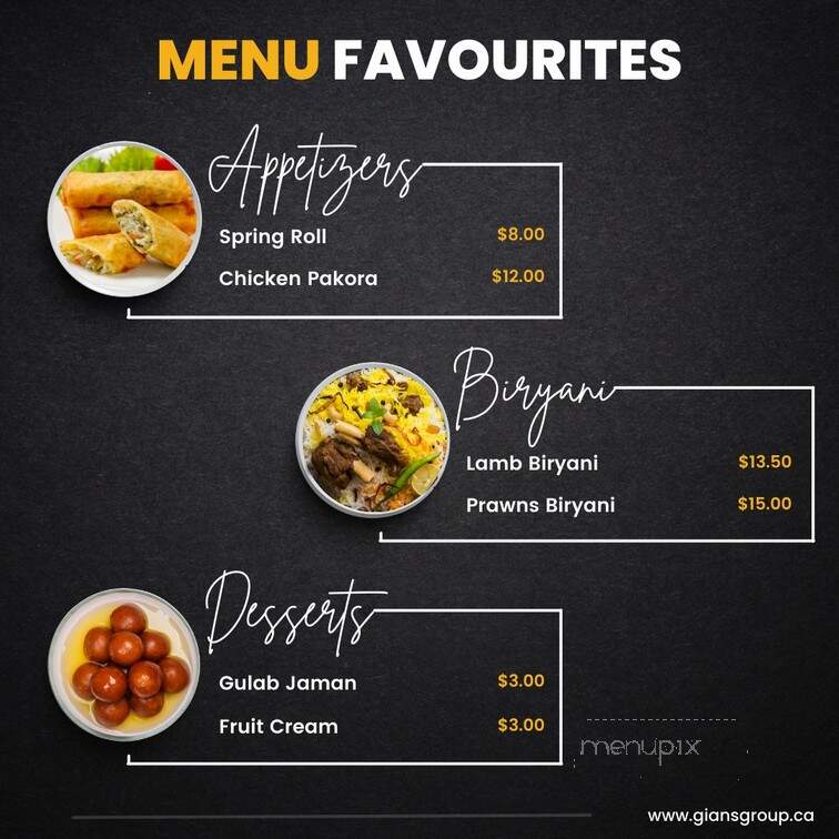 Gians Indian Cusine & Sweetshop - Abbotsford, BC menu_pic