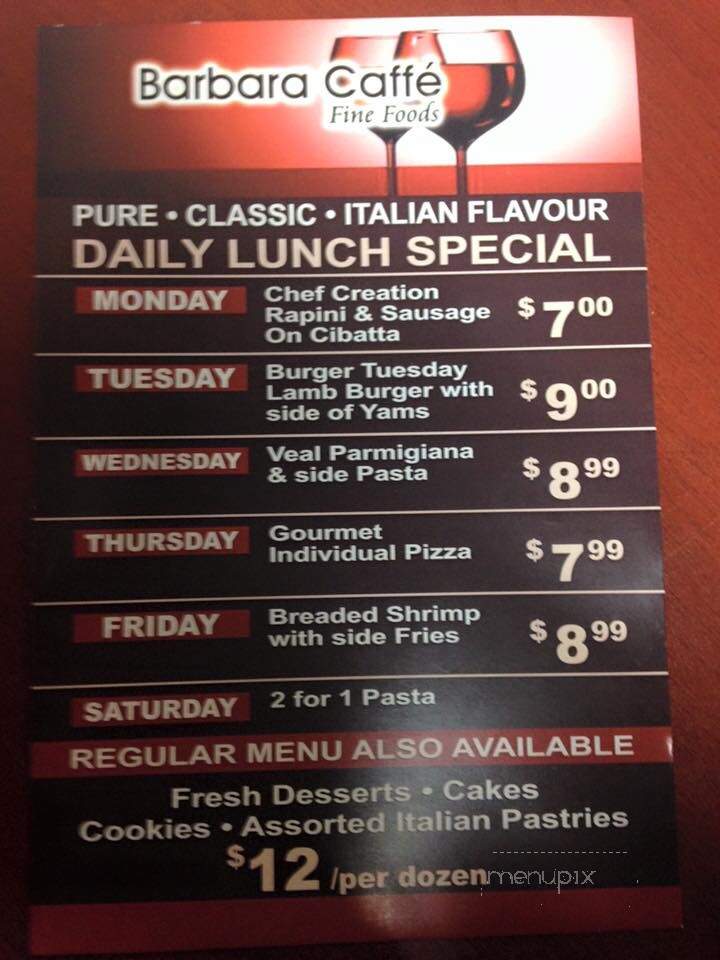 Barbara Caffe Fine Foods Ristorante - Hamilton, ON menu_pic
