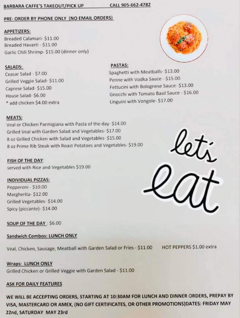 Barbara Caffe Fine Foods Ristorante - Hamilton, ON menu_pic
