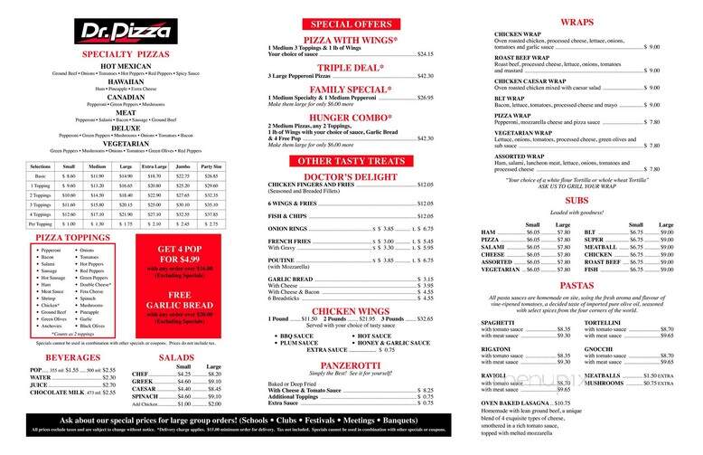 Dr. Pizza - North Bay, ON menu_pic