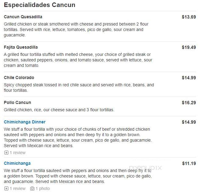 Cancun - Sherman, IL menu_pic