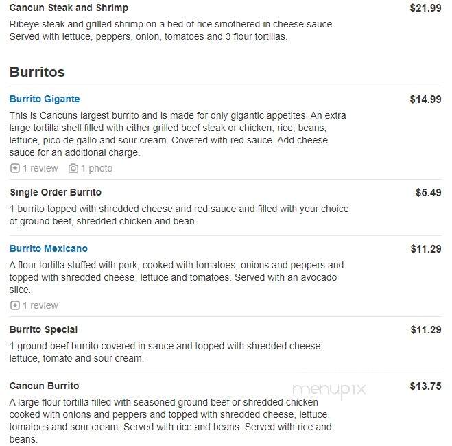 Cancun - Sherman, IL menu_pic