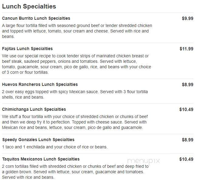 Cancun - Sherman, IL menu_pic