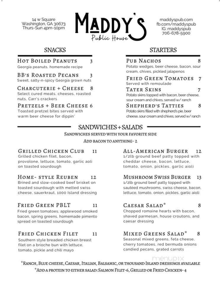 Fitzpatrick Hotel - Washington, GA menu_pic