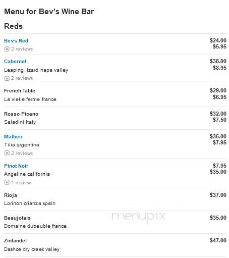 Bev's Winebar - Minneapolis, MN menu_pic