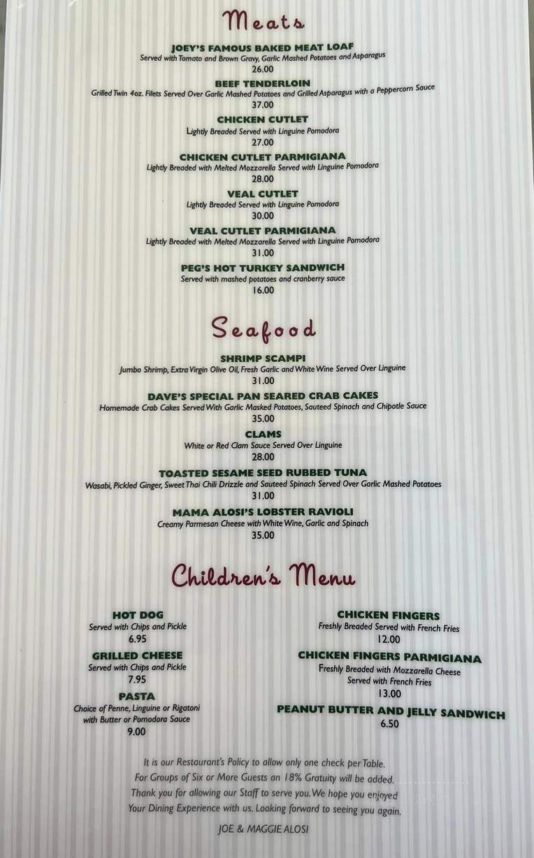 Alosi's Bistro - Wildwood Crest, NJ menu_pic