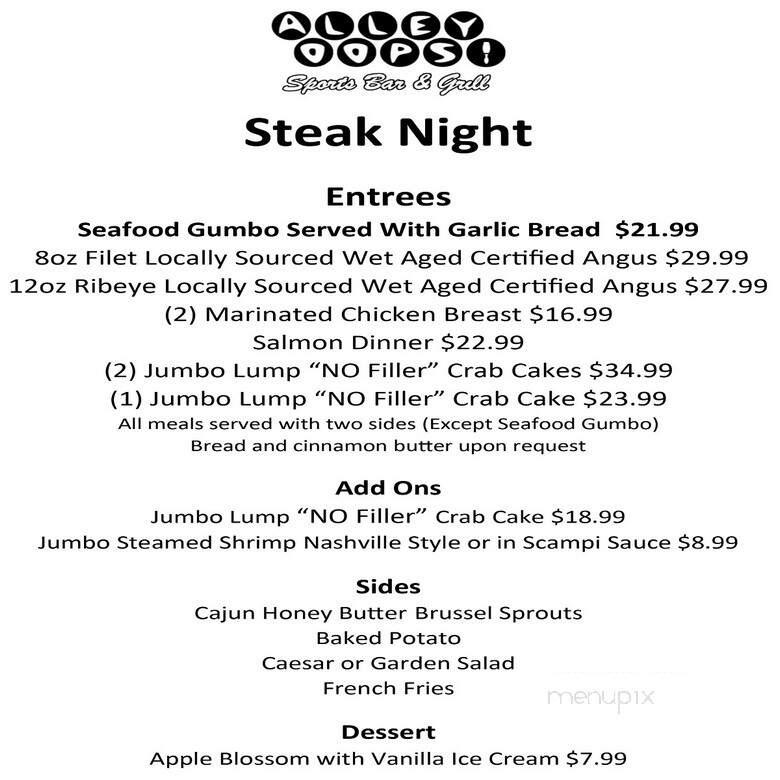 Alley Oops Sports Bar & Grill - York, PA menu_pic
