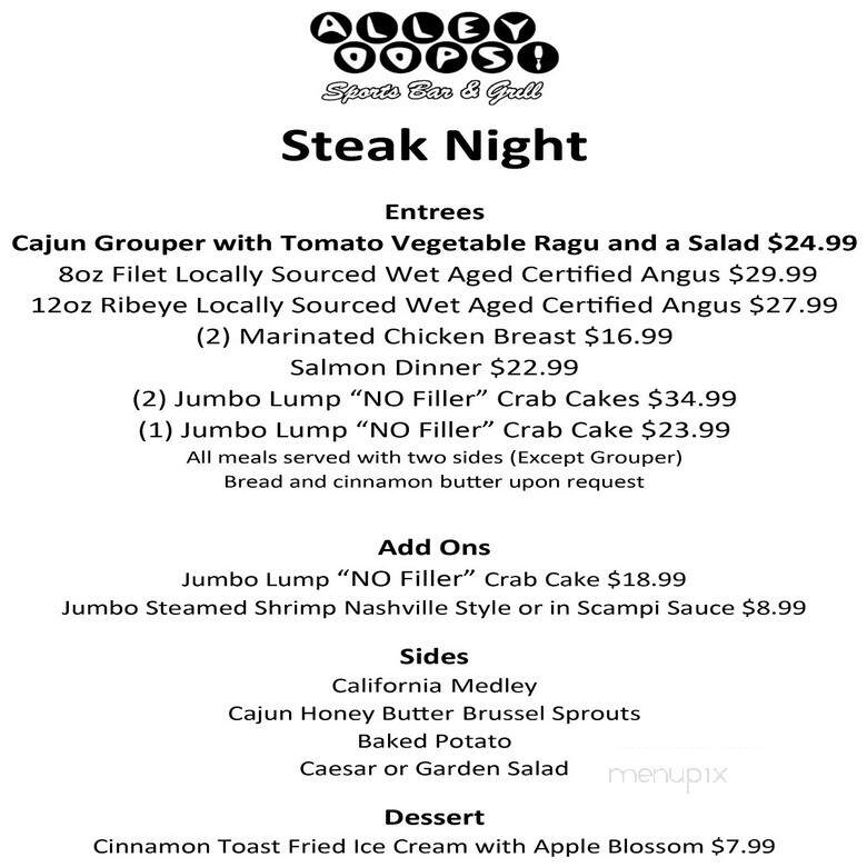 Alley Oops Sports Bar & Grill - York, PA menu_pic