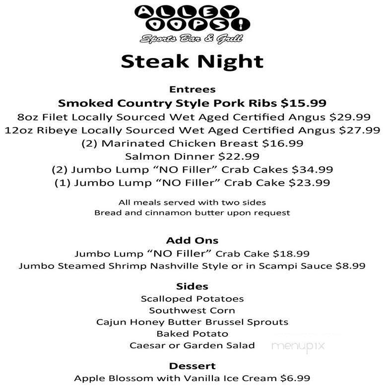 Alley Oops Sports Bar & Grill - York, PA menu_pic