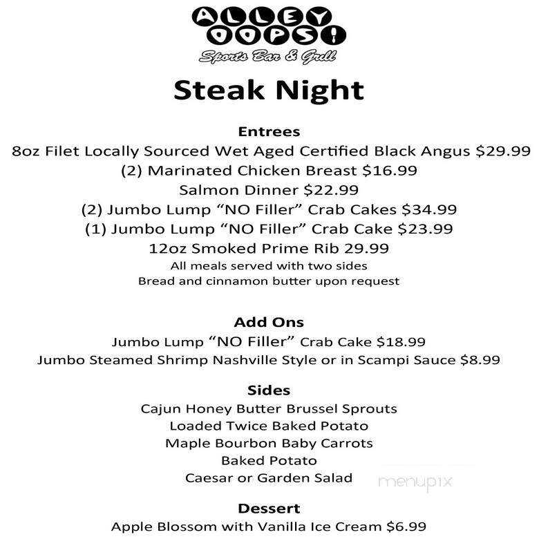 Alley Oops Sports Bar & Grill - York, PA menu_pic