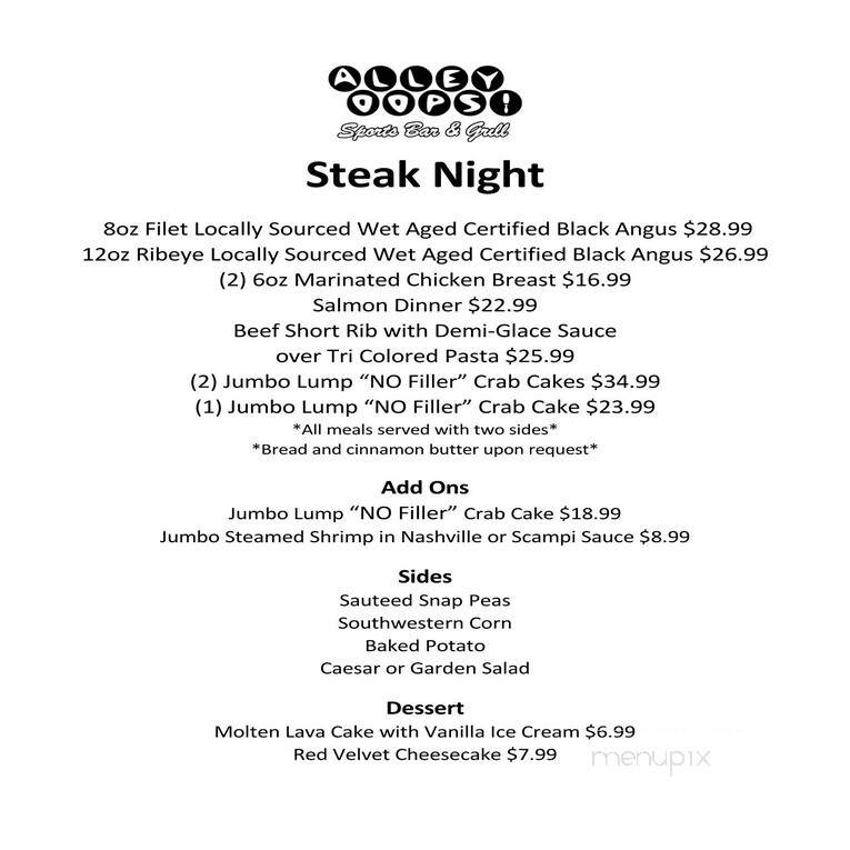 Alley Oops Sports Bar & Grill - York, PA menu_pic