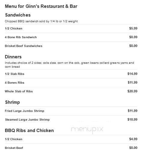 Ginn's Restaurant & Bar - Chester, PA menu_pic