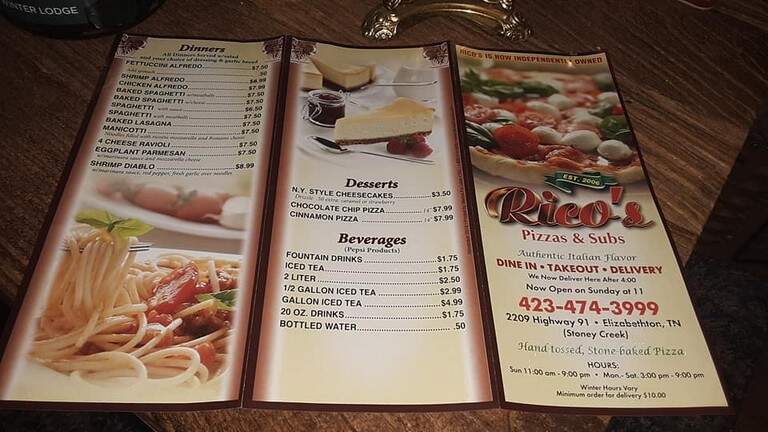 Rico's Pizza & Sub's - Elizabethton, TN menu_pic