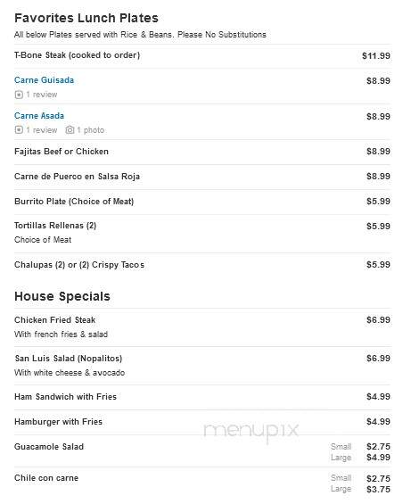 San Luis Restaurant - Corpus Christi, TX menu_pic