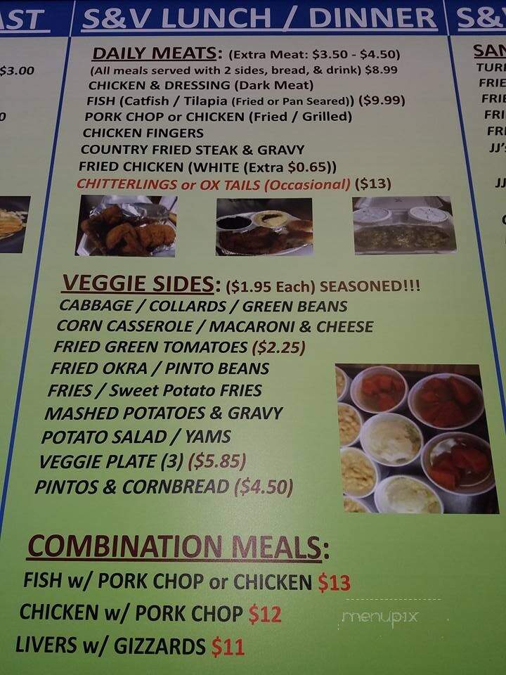 S&V Down Home Cooking Restaurant - Huntsville, AL menu_pic