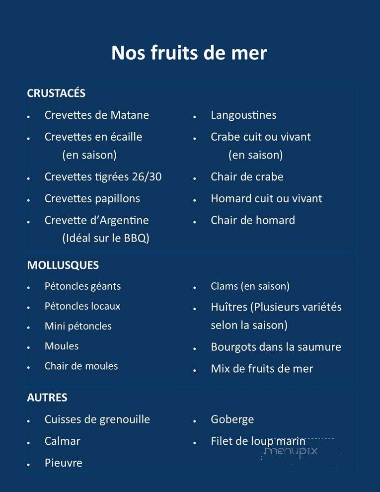 Poissonnerie Lauzier - Kamouraska, QC menu_pic